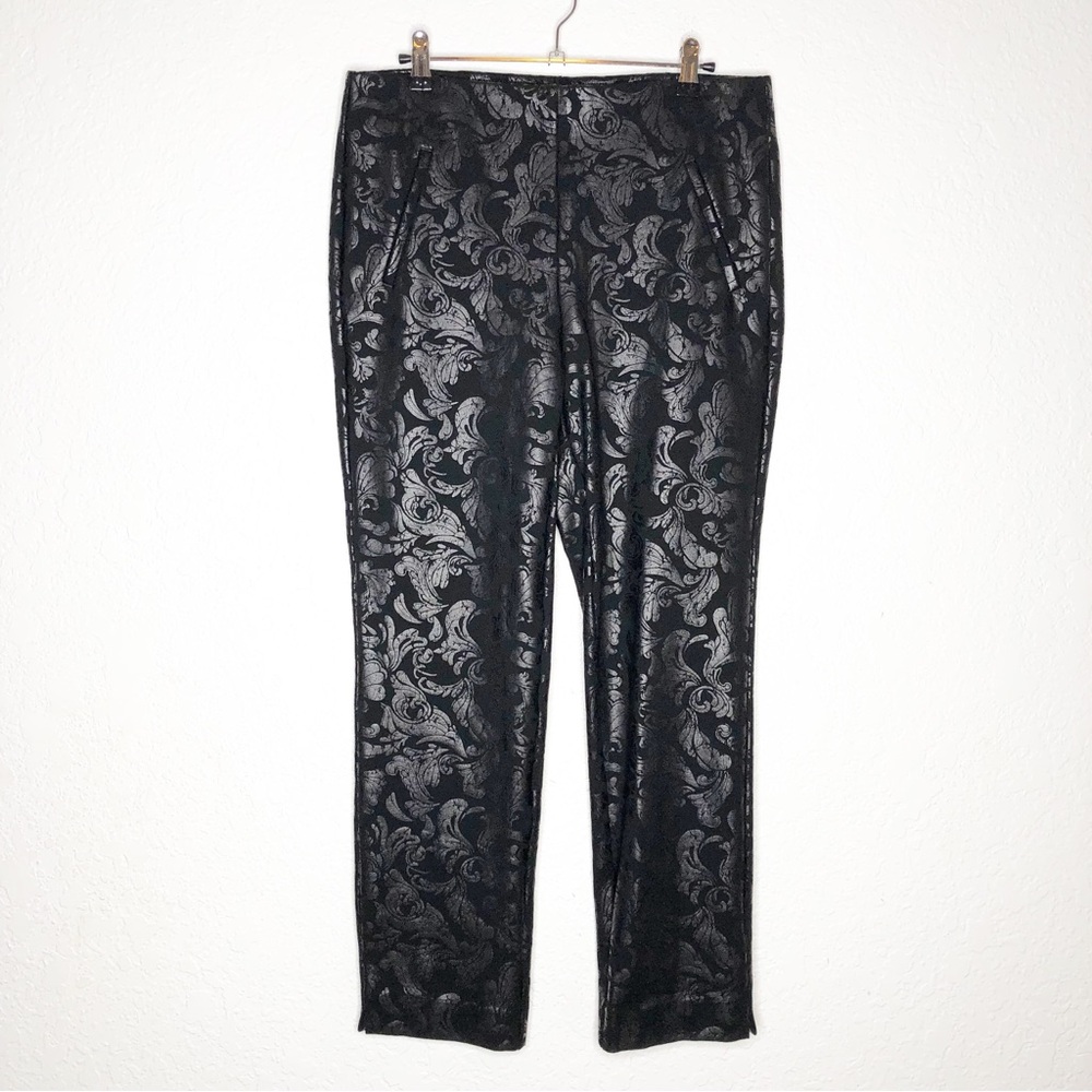 Chicos black metallic shiny floral brocade pants size 1R or US 8R